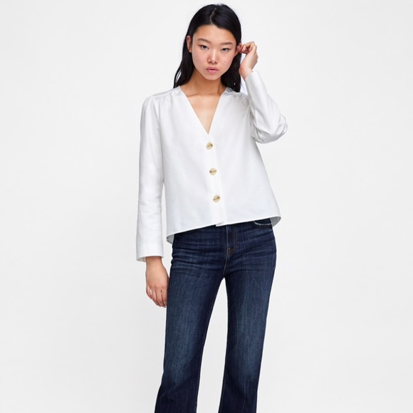 Zara white horn button shirt blouse SIZE SMALL - Picture 1 of 7